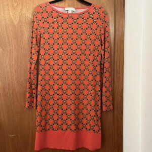 Michael Kors Long Sleeve Shift Dress Gold Chain Logo Salmon Stretch Small